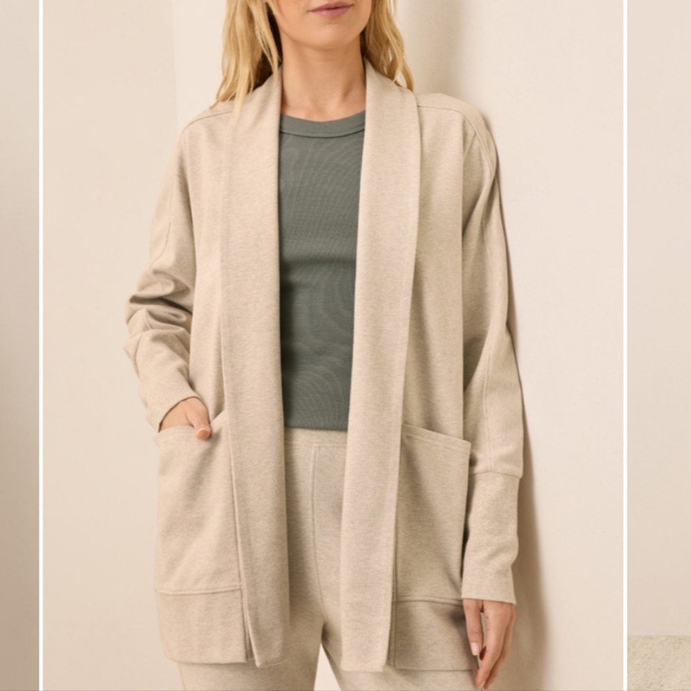 Beige Open-Front Cozy Cardigan Sweater